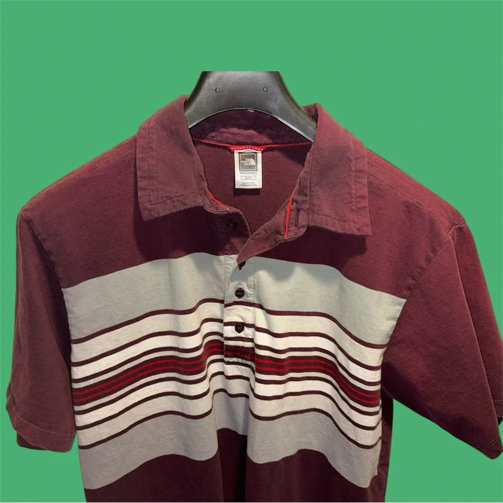 Vintage North Face Sun-Faded Striped Knit Funky Polo 100% Cotton   Men’s Size XL